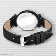 Atix ALPHABET "N" Trendy Analog Wrist Watch for Women & Girls - New Arrival with Classic Black Dial and Black Leather Strap| Pack of 1 | ALPHA-N-GEN-BK-BLK-CUTL