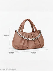 Trendy Soft PU Leather Handbag for Women & Girls with Braided Handle | Chain Shoulder Bag with Sling Strap