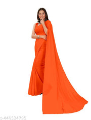 Festive wear Plain Solid  georgette saree with blouse piece