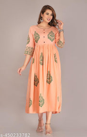 Trendy Rayon Kurti Hand Block Prints, Regular Wear and Party Wear