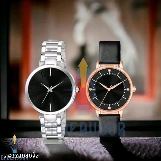 Premium Quality Solid Metal Dial Attractive Metal Chain Belt Analog Watches Combo for Women And Girls