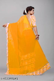 Women's Georgette Saree With Blouse Piece, Ruffle Frill Saree