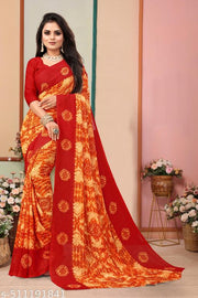 Women's Georgette Party Wear Printed Saree WithBlouse Pieace