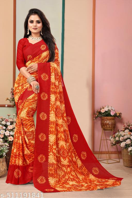 Women's Georgette Party Wear Printed Saree WithBlouse Pieace