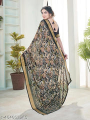 Vichitra Sarees Black Georgette Saree sari For Woman With Blouse Piece