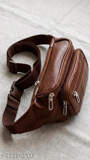I A F Bags Waist Bag, I A F Bags Waist Pouch. IAF Bags Waist Bag for Men | Tan Leatherette Fanny Pack | Chest Bag with 4 Zips | Travel Pouch. 2.Pu Leather Waist Pouch for Men | Black Fanny Pack Ches