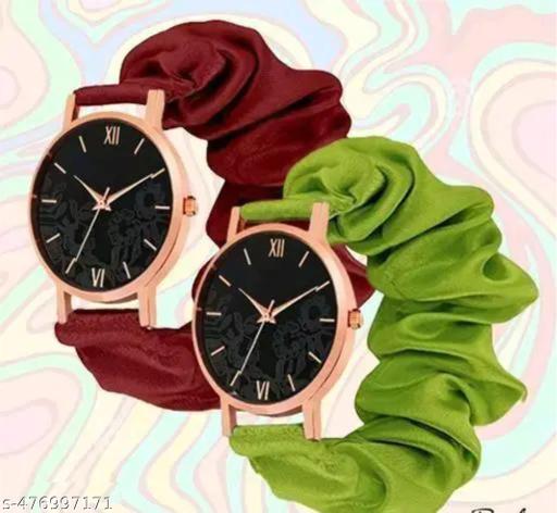 Marron_Green | Ribbin Belt | Black Flower Dial | Combo