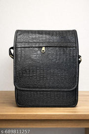 Pranjals House Stylish Men’s Black Pu Leather Sling Bag with Crocodile Texture | Crossbody Office & Travel Bag