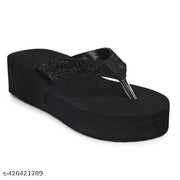 Dr lite sleeper  Girls and Women || Flower Design stylish flip flop || Black Casual Flip flop Women's & Girl's Black color Medium Heel Party wear Flip-flops