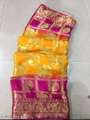 Women Nylon Zari Banarasi Silk Woven Designer Saree Art Silk Printed Kanjivaram Banarasi Silk Saree With Blouse Piece Style Saree Woven Banarasi Jacquard Art Silk Banarasi Copper Soft Silk Saree
