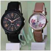 VIRAKTI New Fancy Ethnic Solid Dial Attractive Fancy Leather Belt Men Women Analog Watches combo for Couple