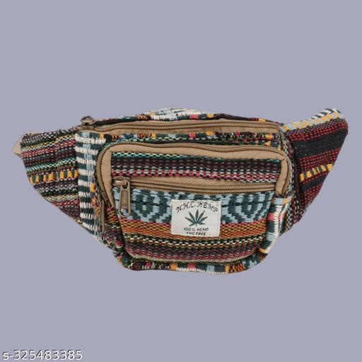 MYRIAD waist hemp bag Handcrafted Hemp Fanny Pack: A Blend of Style and Sustainability Sleek Hemp Waist Pack: Blend of Fashion and Function Size-(30 x 12 CM)