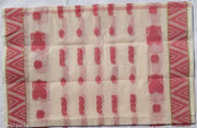 Raj Saree House Women's Bengali Pure Cotton Handloom Saree I Tant Saree I Bengali Saree  Daily  wear Tant   ( Off-White  with RED  // Without Blouse)