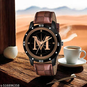 PS WATCHES Analog Round black Dial ALPHABET M Design Stylish brown Strap Classic Design Fancy Watch for Men and Boys, Pack of 1 ALPHABET M-AVO-BLK-BRW-CHL-1