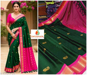 Paithani Cotton Silk Hathi White Tassels and Latkans Saree With Blouse