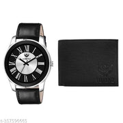 Lorenz Gift Combo Set of Black Analog Watch & Hi-Quality PU Wallet for Men | CM-406WL-01