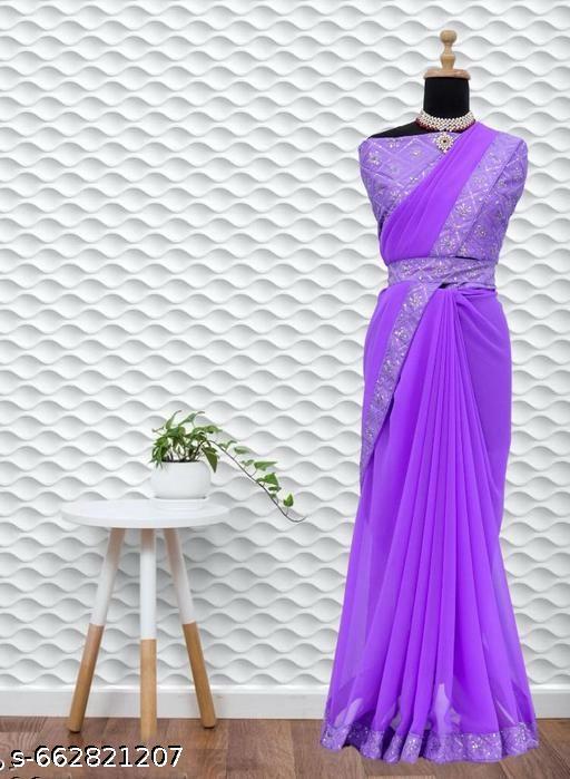 lavender georgette saree belt saree with sequnce work with unstich blouse