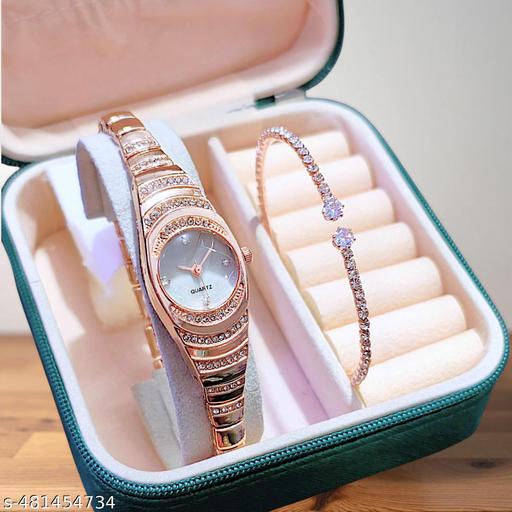New Arrival Stylish Attractive Ethnic Rose Gold Bracelet Look Analog Watch for Girls