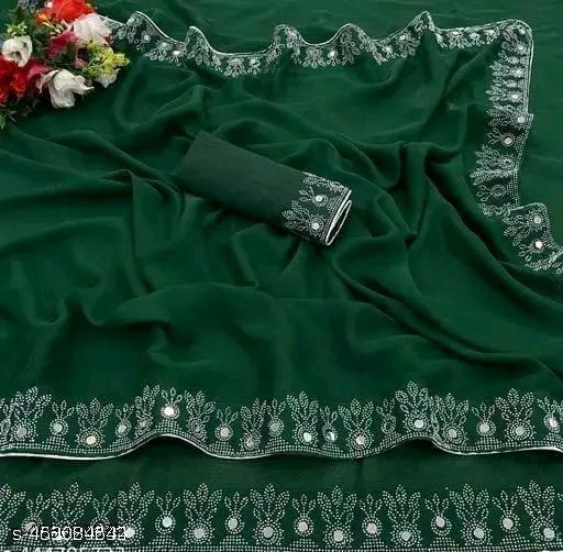 FASHION SOFT GEORGETTE WITH SIROSKI DIAMONDS WORK WEDDING CREATION & PARTY WEAR SAREE