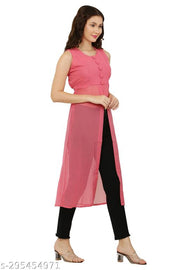 Shimao women Georgette round neck kurti (Black and Pink)