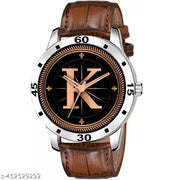 SKOAL Analog Round Black Dial ALPHABET K Design Stylish Brown Leather Strap Classic Design Fancy Wrist Watch for Men and Boys, Pack of 1 - ALPHA-K-AVO-SIL-DBRW-CRL -1