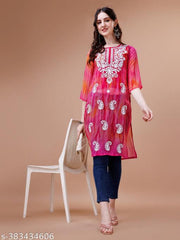 Women's purple  Georgette Embroidered  Kurta
