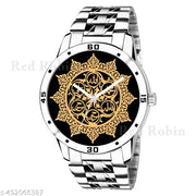 Natrix Analog PANJATAN Design Black Dial Stylish Silver Stainless Steel Strap Wrist Watch for Muslim Men and Boys, Pack of 1 - IW0128-AVO-SIL-STL | Eid Special Collection