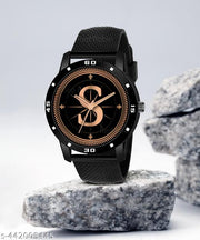 Talgo Analog Round Black Dial ALPHABET S Design Stylish Black Silicone Strap Classic Design Fancy Wrist Watch for Men and Boys, Pack of 1 - ALPHA-S-AVO-BLK-SFR