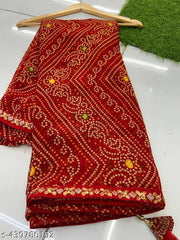 GEORGETTE SAREE, BANDHANI SAREE, CHUNRI SAREE, BANDHEJ SAREE, MATAJI SAREE, RED SAREE, SAREE FOR WOMEN, TRENDING SAREE