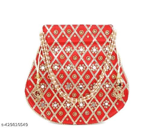 Mirror Worked Ethenic Potli Purse with pearls Handle