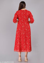 Party wear dress for women printed kurti red color