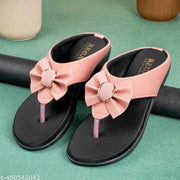 Women’s Pink Bow Design Flat Sandals | Stylish Toe Post Slippers for Girls & Ladies | Casual & Party Wear Footwear