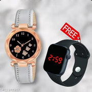New Fancy Flower Butterfly Analog Watch With Black LED Watch Combo Free Led Light For Kids Watch For Girls