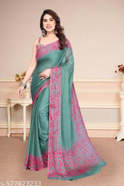 Women's Trendy Party Wear Chiffon Plain Saree