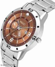 ANALOG DAY AND DATE WORKING DISPLAY BROWN DIAL&SILVER CHAIN WATCH FOR MEN