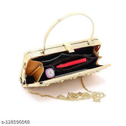 Women's Compact Golden Fancy Bridal Clutch|  Sling Bag With Chain Handle ,(Multy Design)