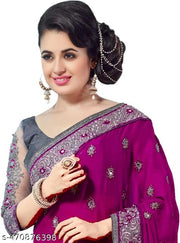 SEMIZOXIS Embroidered, Embellished Bollywood Net, Art Silk Saree