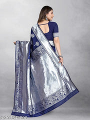 Fashionable Silver Zari Work Banarasi Silk Saree