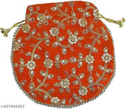 Traditional Silk Potli Purse with Floral Embroidery | Bridal, Party & Festive Handbag pack of 2