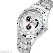 SLIVER DIAL WITH STEEL & MATT FINISH BLACK  KING BRACELET ANALOG WATCH  - FOR BOYS