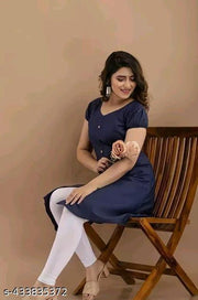 Women's&Girl's "Rayon"  Fashionble v-neck with puff sleeb  stylish kurti(navyblue)