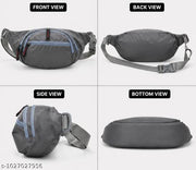 Flikker: Stylish Unisex Polyester Kawar Yatra Waist Bag | Water-Resistant Crossbody Chest Bag Trendy Side Bag  for Boys Belt Bag Girls Unisex Crossbody Wallet Purse Small Wallet Pouch Fanny Pack Swag Bag for Man Hip Bag (Grey, Pack of: 1)