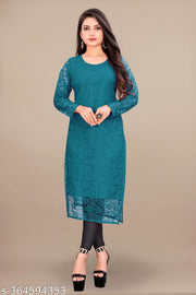 Elegant Net Fabric Embroidered Kurta for Women
