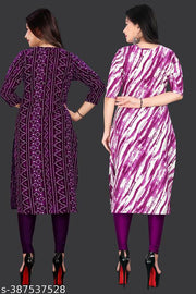 Women’s Printed Crepe A-Line Stright Kurti | Daily Office Wear | Stylish Multicolor Design Combo of 2 PACK OF 2 | Extra plus size - S, M, L, XL, 2XL, XXL, 3XL, XXXL, 4XL, 5XL