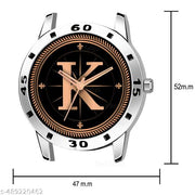 Krolexe Analog Round Black Dial ALPHABET K Design Stylish Beige Leather Strap Classic Design Fancy Wrist Watch for Men and Boys, Pack of 1 - ALP-K-AVO-SIL-TAN-CRL