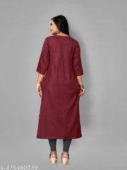 Women's Embroidered Plus Size Maroon Kurta