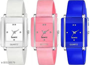Square Analog Watches Combo PU Belt Watches Combo for Girls Watches Combo for Women Pack of 3