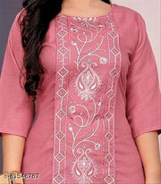 Women's Embroidered Plus Size Cotton Blend Kurtis