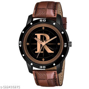 FEMEO WATCHES Analog Round black Dial ALPHABET R Design Stylish brown Strap Classic Design Fancy Watch for Men and Boys, Pack of 1 ALPHABET R-AVO-BLK-BRW-CHL-1