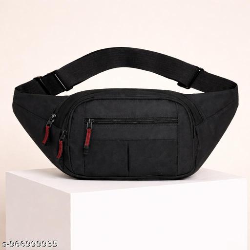 Men's Black Multi-Pocket Waist Bag | Adjustable Belt Bag | Travel & Daily Use Sling Pouch